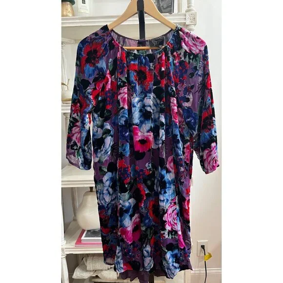 JADE Johnny Was $550 Hollis Mini Velvet Floral Dress Size Small